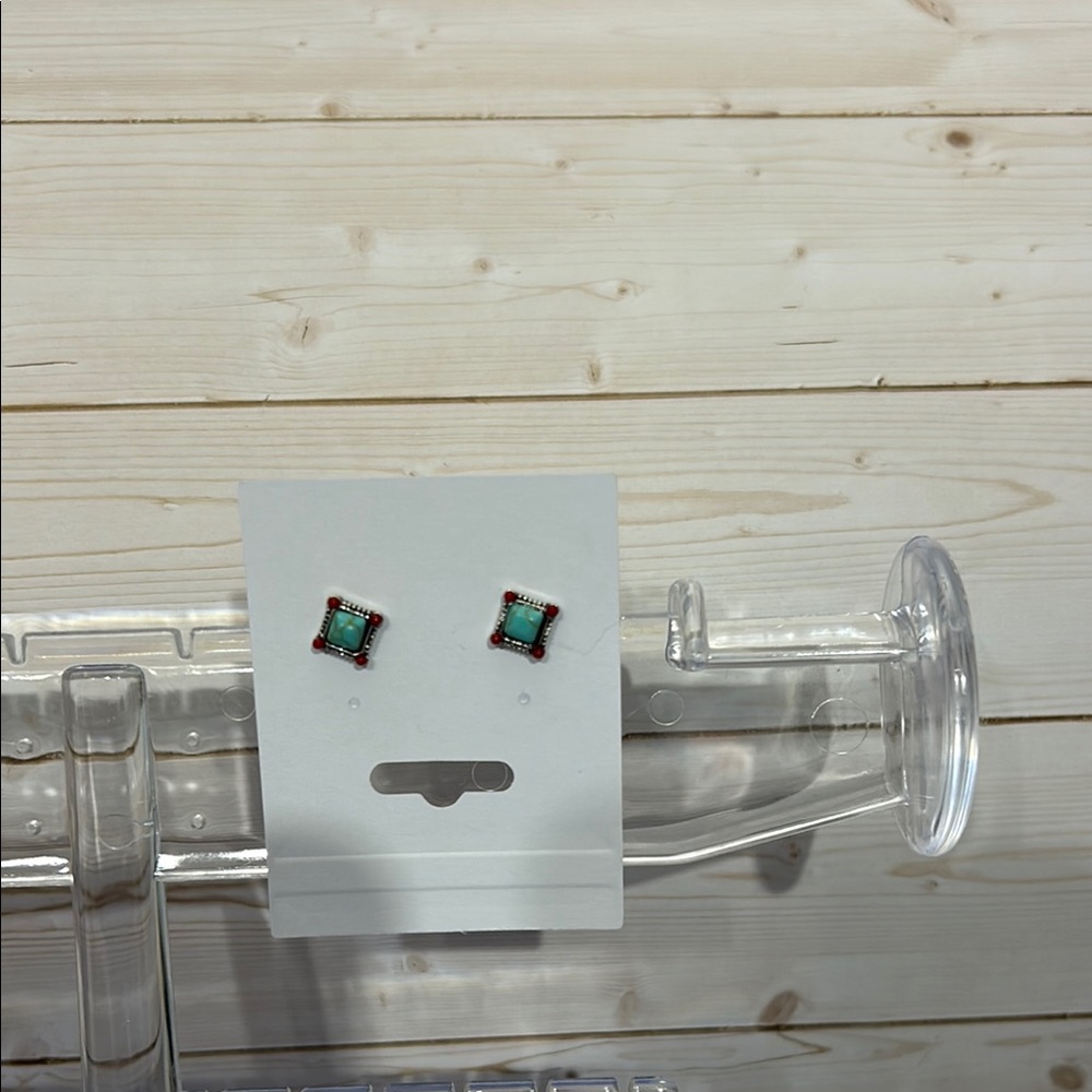Square Green Stud Earrings